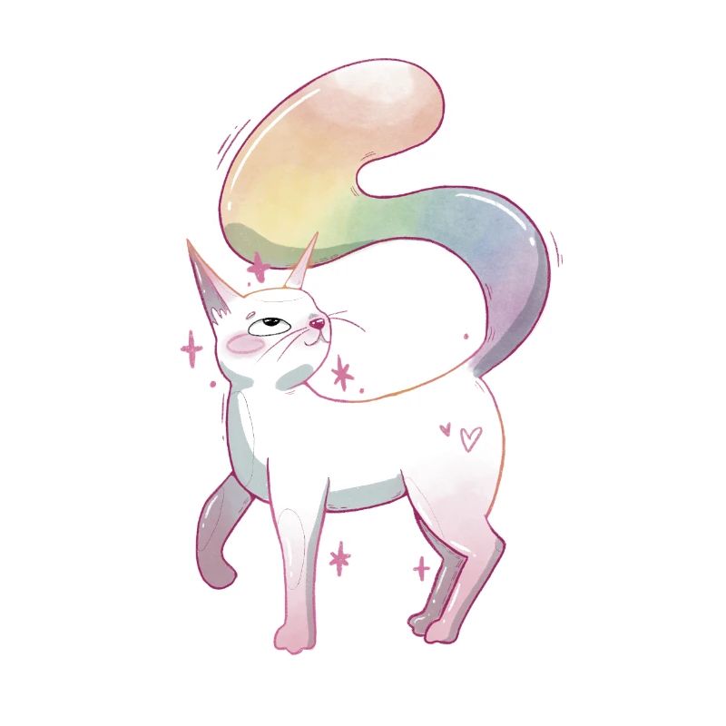 Chat mignon avec une queue aux couleurs arc-en-ciel