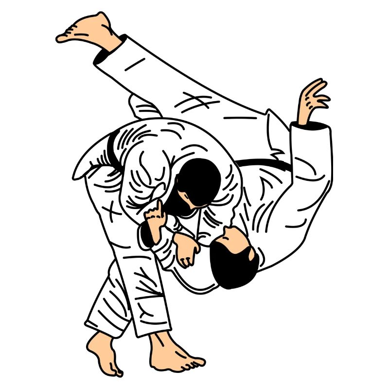 Judo-Wurf im weißen Anzug oder Kimono