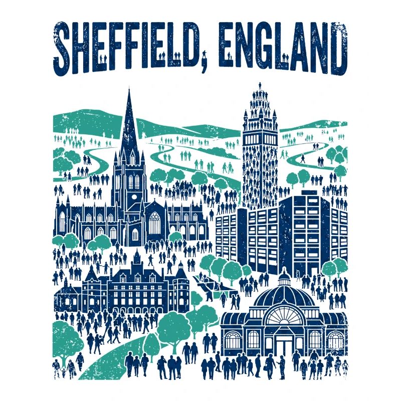 La silhouette de Sheffield, Angleterre, avec des monuments