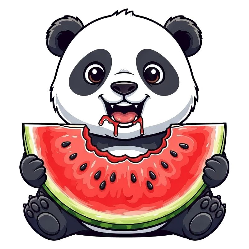 Mignon Panda Dessin Animé Pastèque Fruit D’été