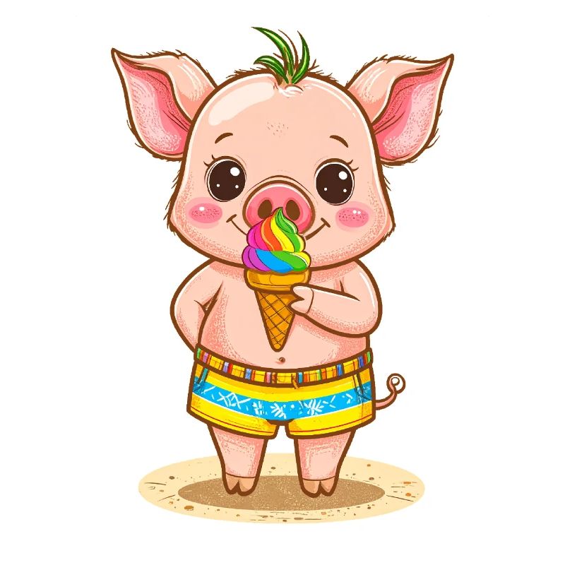 Kleines Schweinchen mit buntem Eis
