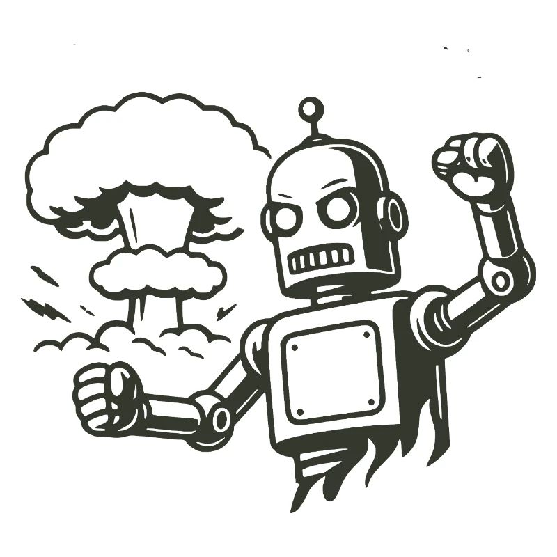 Robot rétro devant un nuage d’explosion