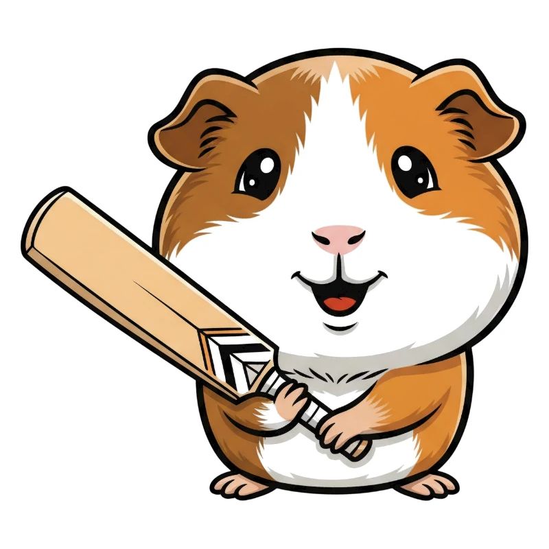 Cochon d’Inde mignon avec batte de cricket