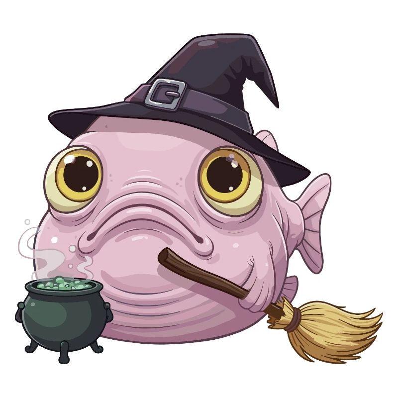 Funny Blobfish - Witch's Hat and Magic Cauldron