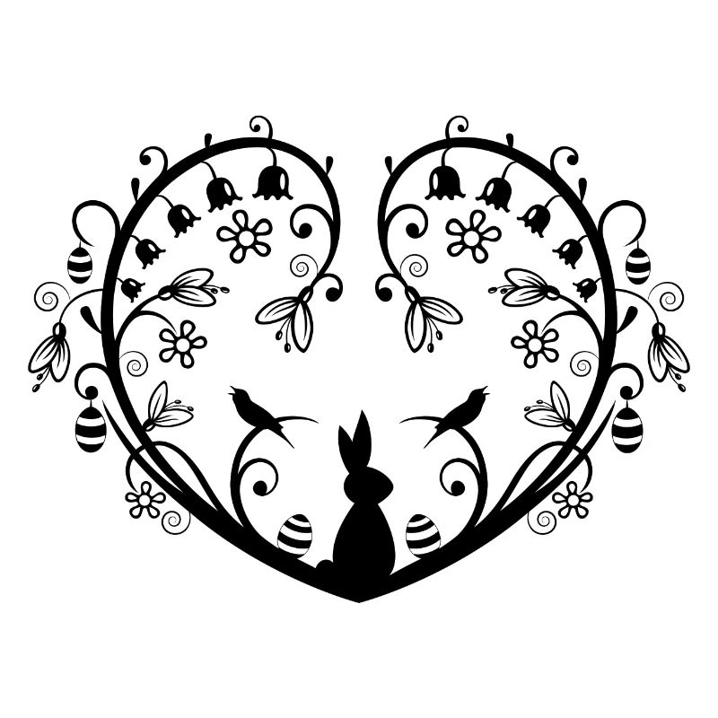 Heart with Easter bunny, snowdrops and easter eggs