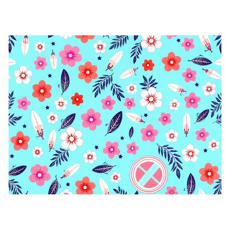 Floral pattern with surfboards on sky blue