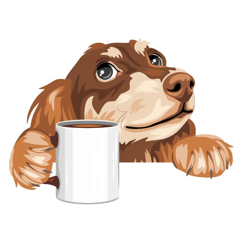Träumender Dackel, der mit einer Tasse herausschaut