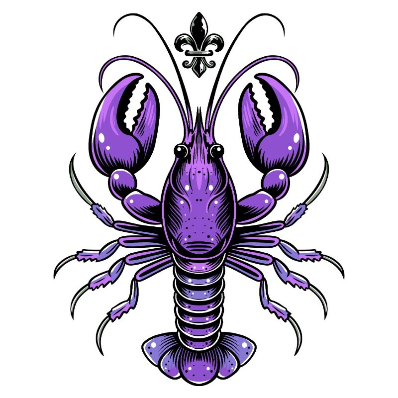 Mardi Gras crawfish with fleur-de-lis design