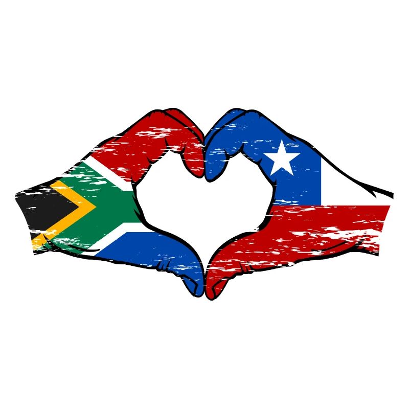Afrique du Sud Chili drapeau mains forme de coeur utilisé