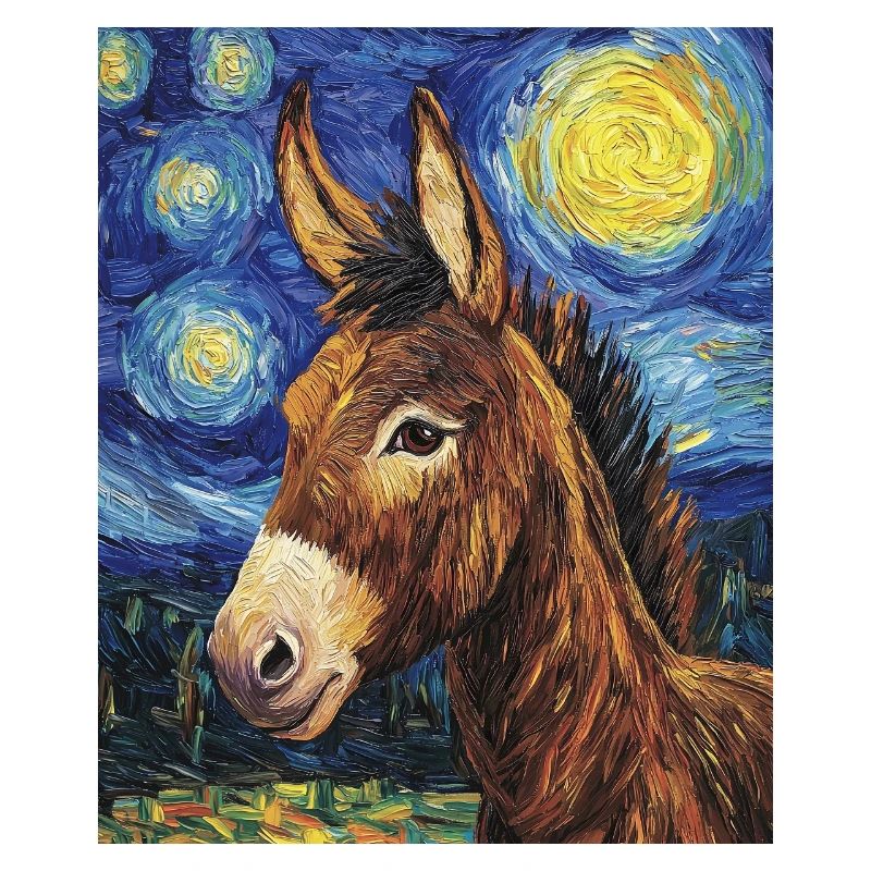Esel Donkey Van Gogh Style Starry Night