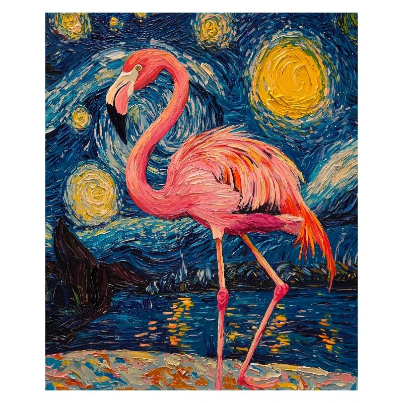 Flamingo Van Gogh Style Starry Night