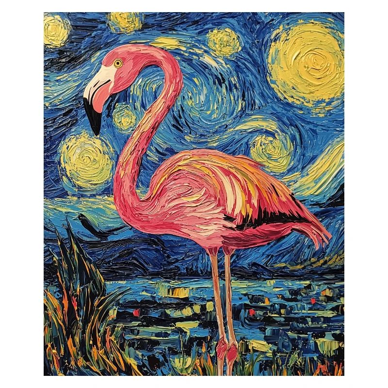 Flamingo Van Gogh Style Starry Night