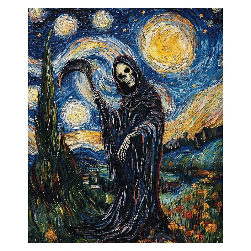 Grim Reaper Van Gogh Style Starry Night