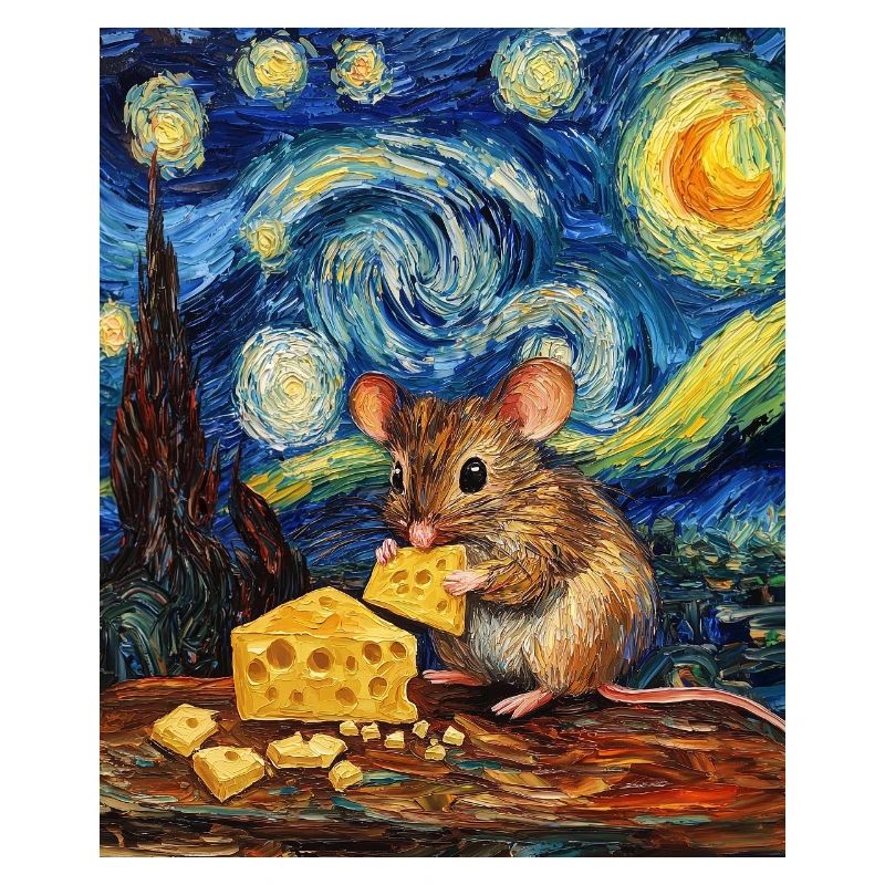 Mouse Eats Cheese Van Gogh Style Starry Night