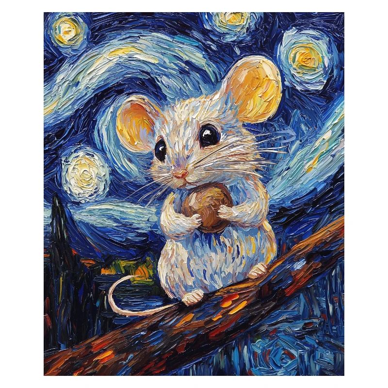 Mouse Eats Cheese Van Gogh Style Starry Night