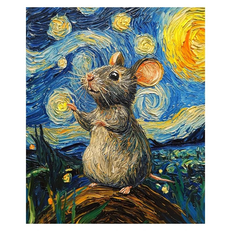 Mouse Eats Cheese Van Gogh Style Starry Night
