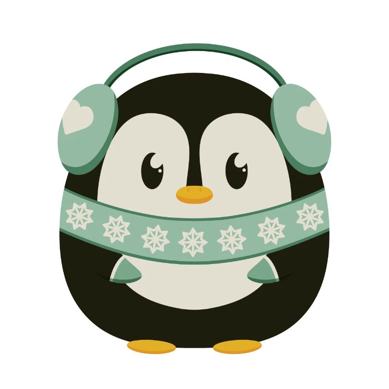Pingouin mignon avec cache-oreilles en mode hiver