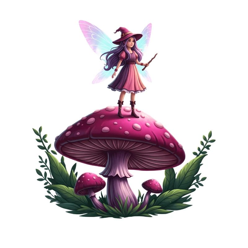 Fée de la forêt de conte de fées sur un champignon