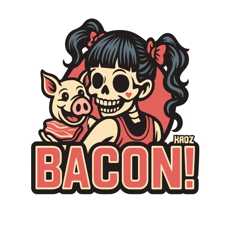 Ham Pigs Skeleton Girl Retro Comic