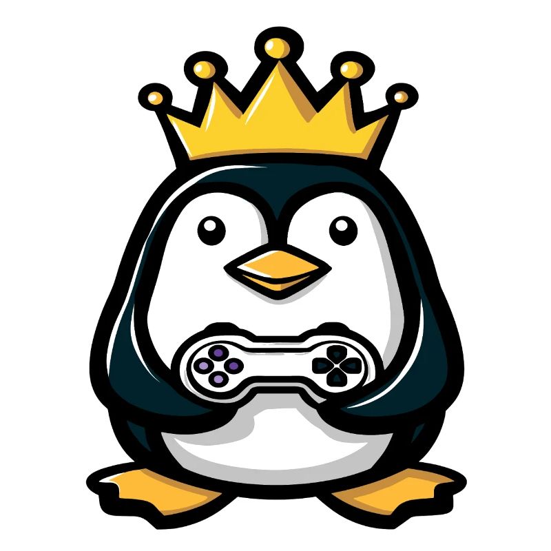 Pinguin mit gaming controller und Krone