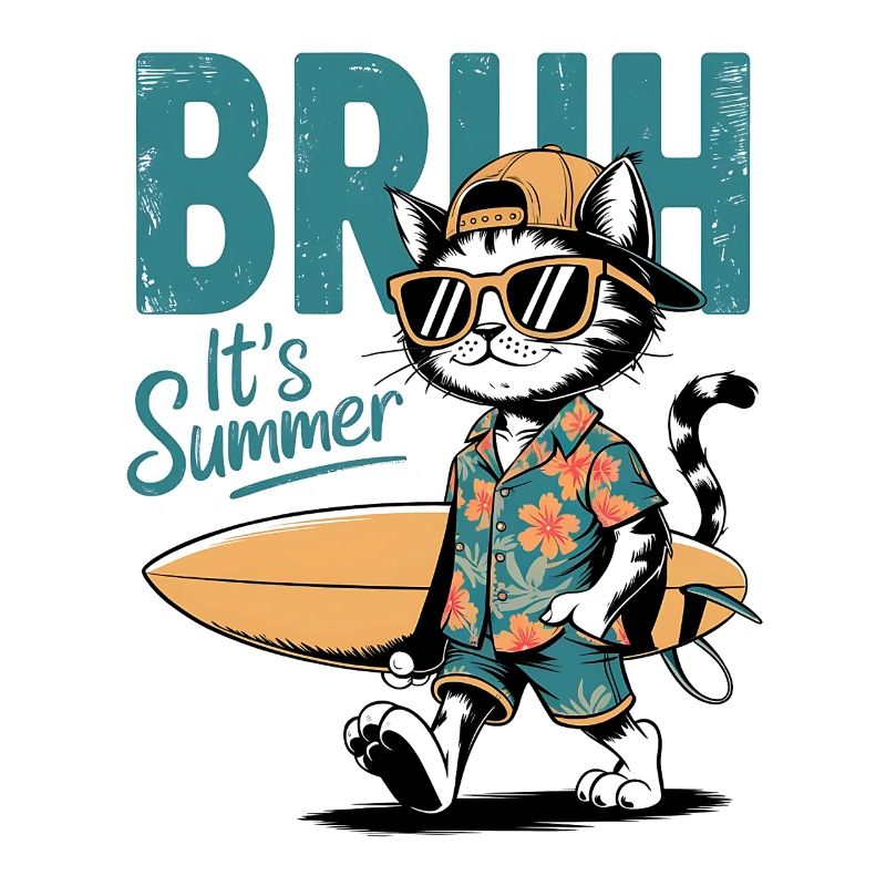 Surfer cat with surfboard