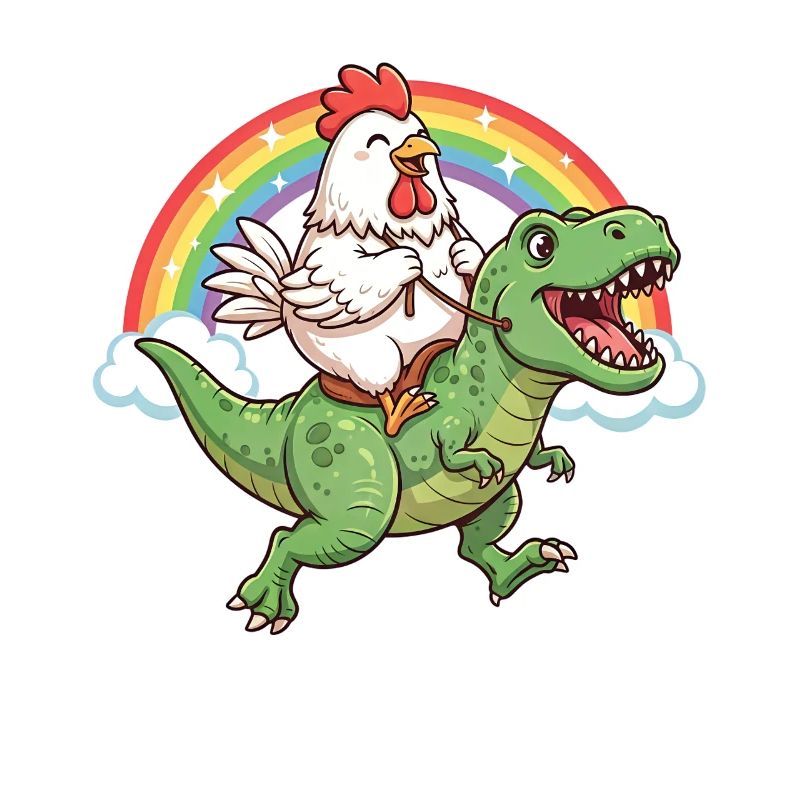 Chicken Riding T-Rex Dinosaur Rainbow