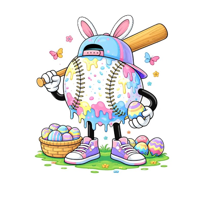 Pastel Easter Baseball Cartoon