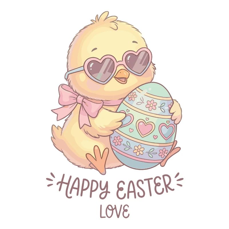 Pastel Chicken with Heart Glasses Easter Eggs