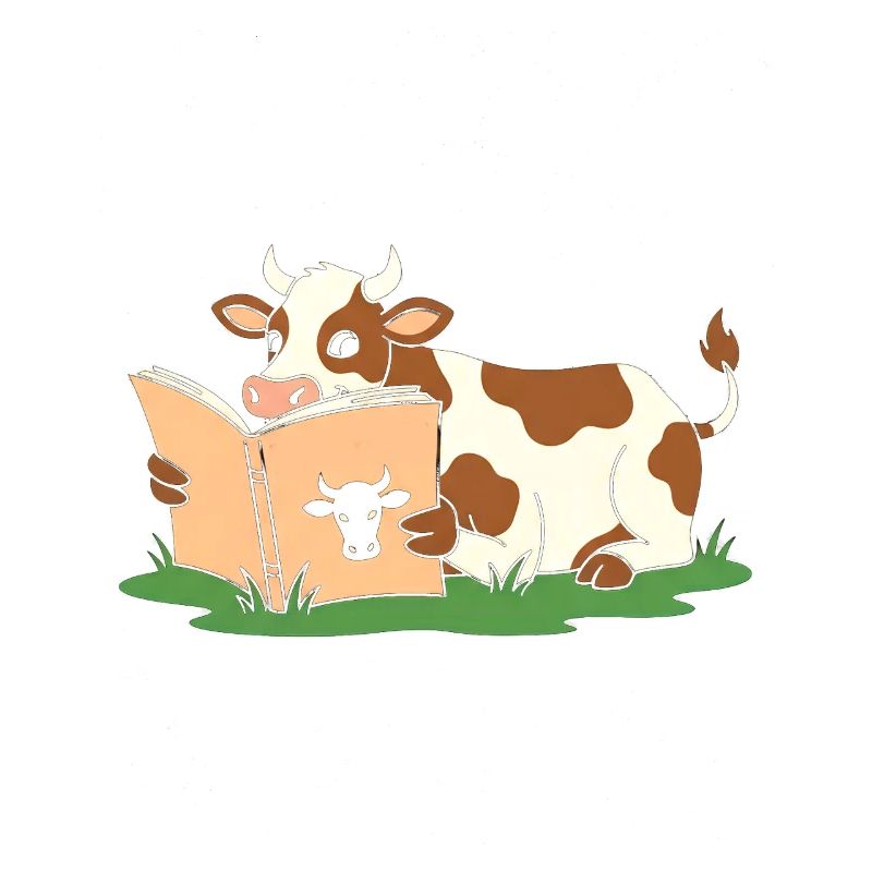 Vache qui lit dans l’herbe