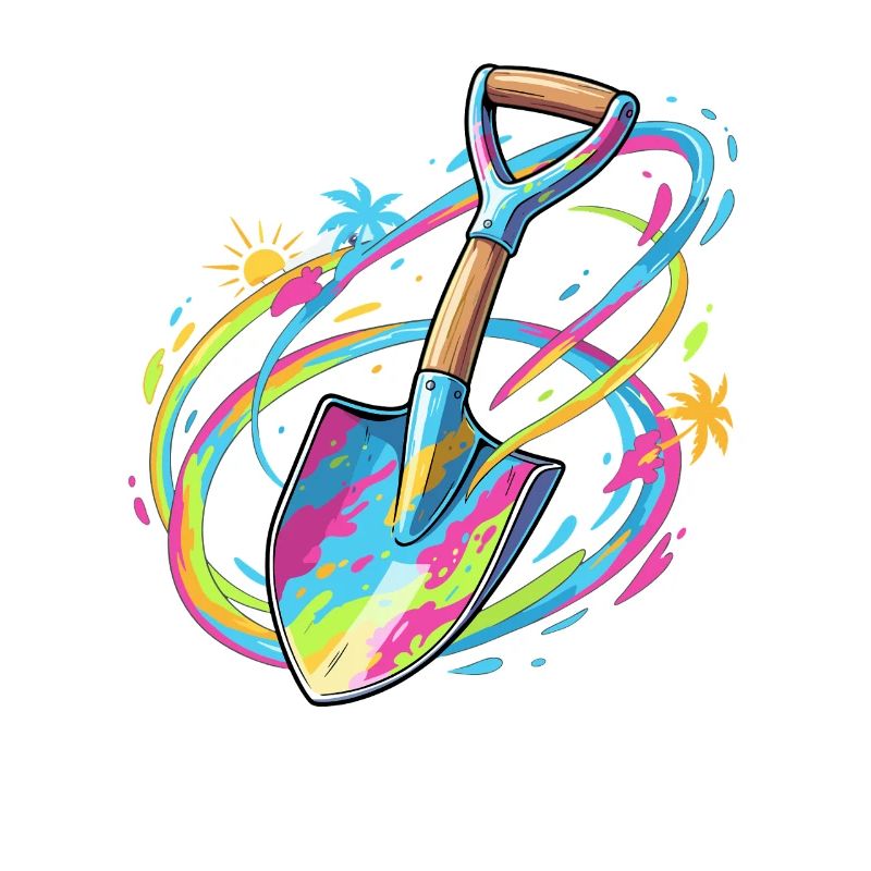 Illustration de pelle de jardin avec explosion de couleurs