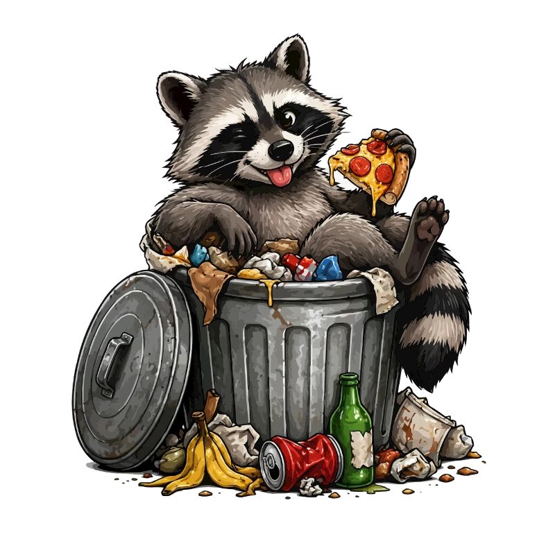 Waschbär mit Pizza Trash