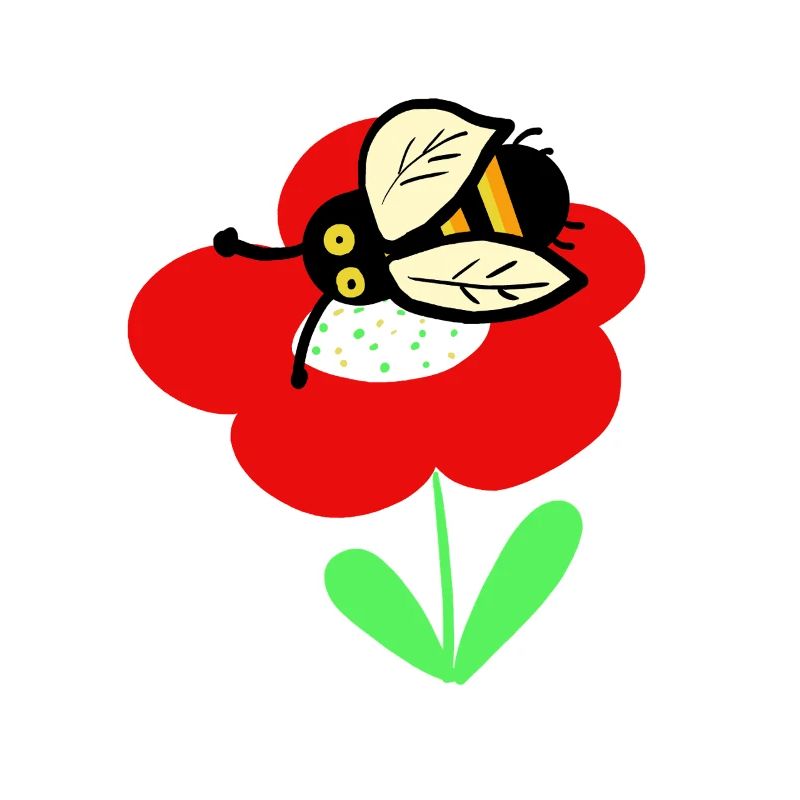 Rote Blume mit putzigen Bienchen