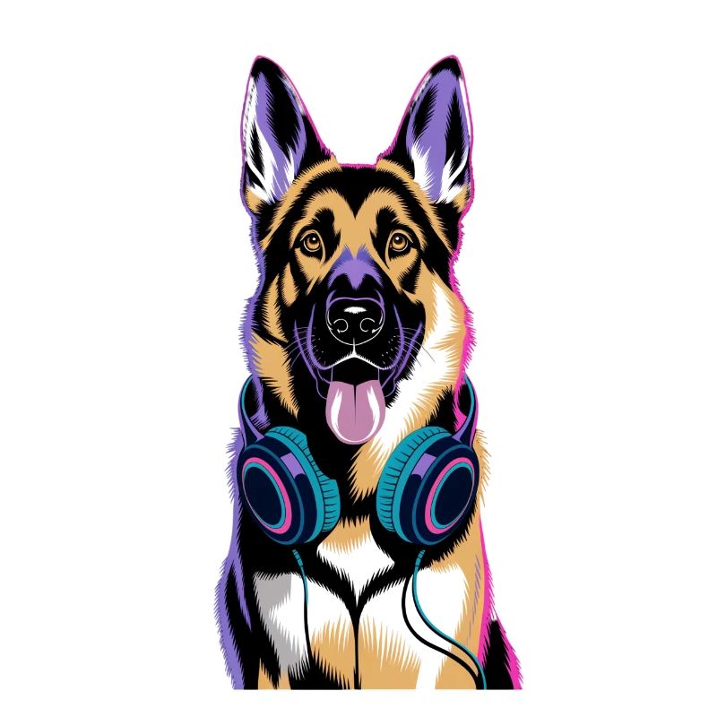 Deutscher Schäferhund mit Kopfhörern