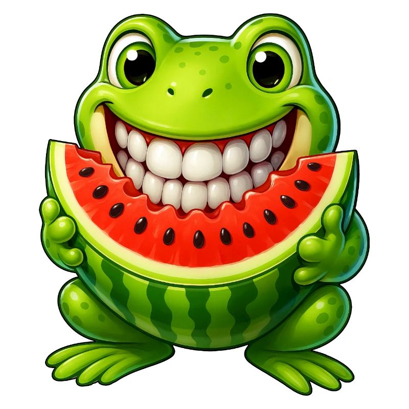Cheerful frog toad with watermelon summer