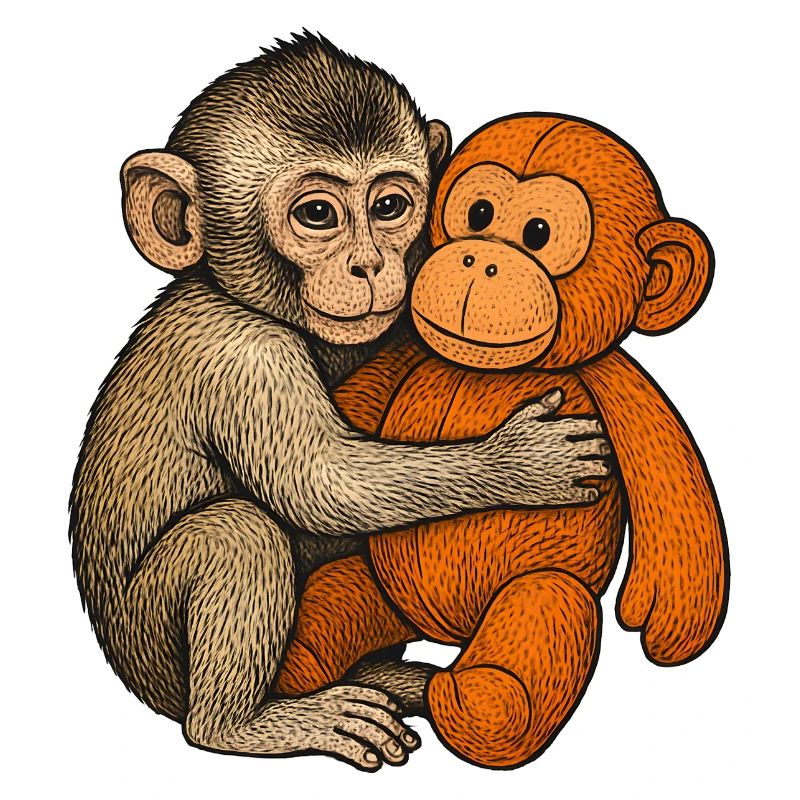 Cuddle buddy monkey and orang