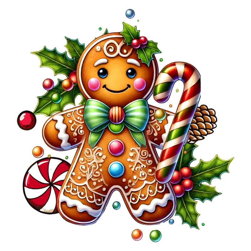 Cheerful gingerbread man with candy cane