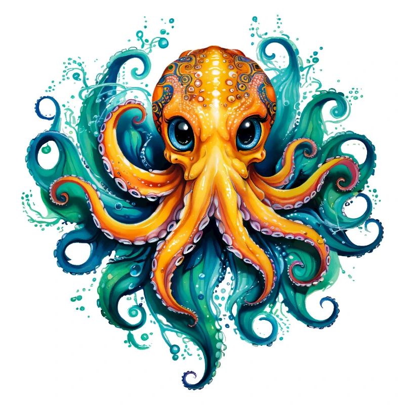 Pieuvre jaune amicale devant le bain à remous d’eau