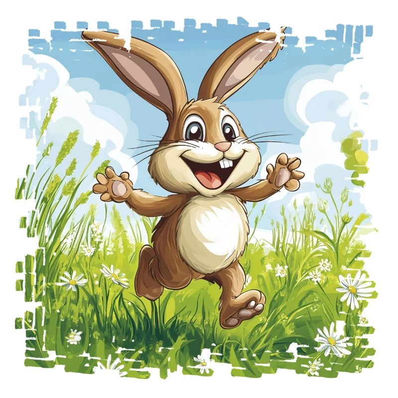 Cheerful bunny in spring meadow