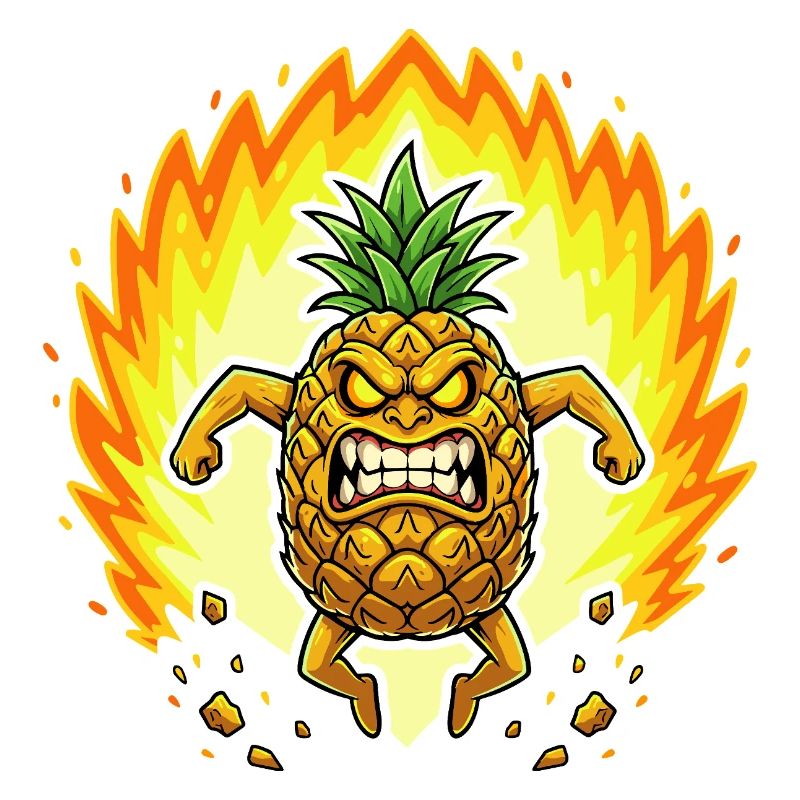 Angry pineapple with flames