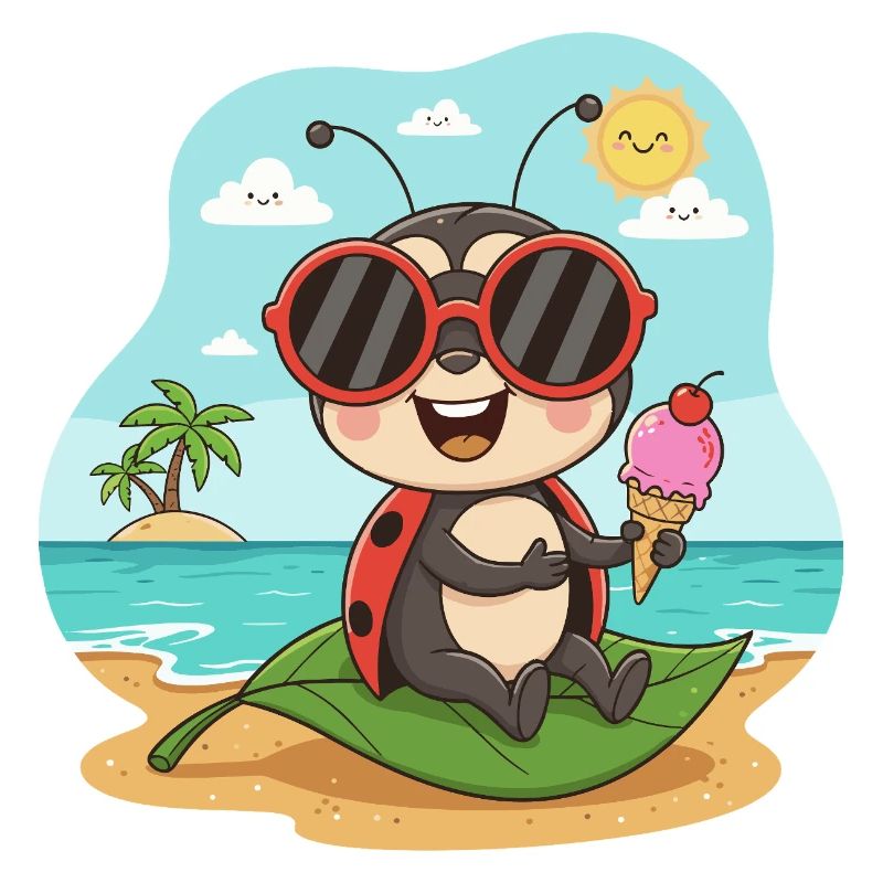Strandkäfer mit Eis und Sonnenbrille