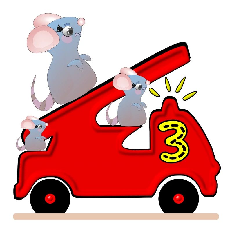 Fire Engine - THREE - 3rd Birthday - MICE