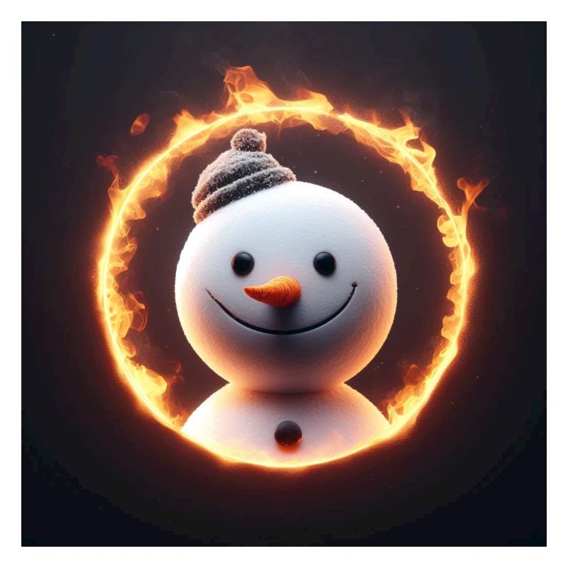 Schneemann blickt durch Feuerring