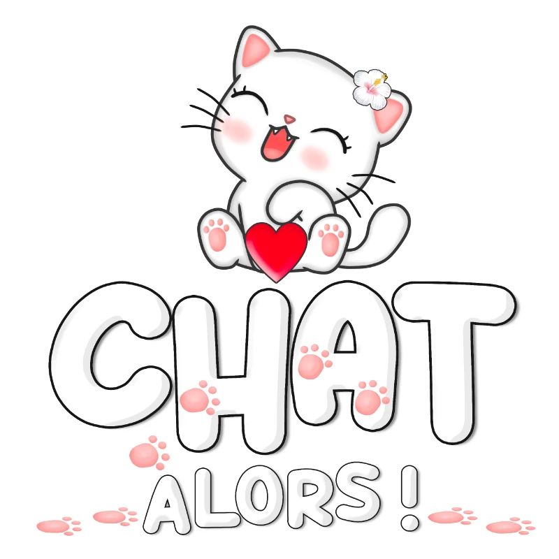 Chat mignon avec cœur et fleurs