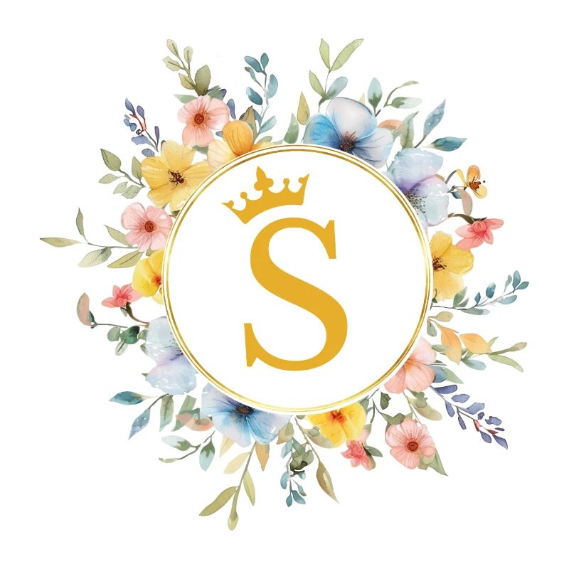 S Monogram, Flower Circle, Personalizable