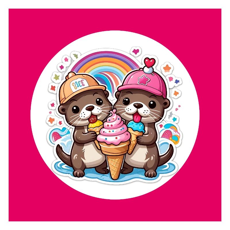 Zwei Otter mit bunter Eistüte