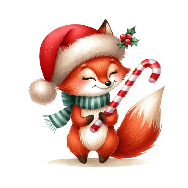 Festive Fox with Candy Cane