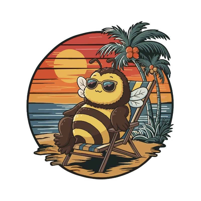 Funny Bee on Beach Summer Vacation Sunset