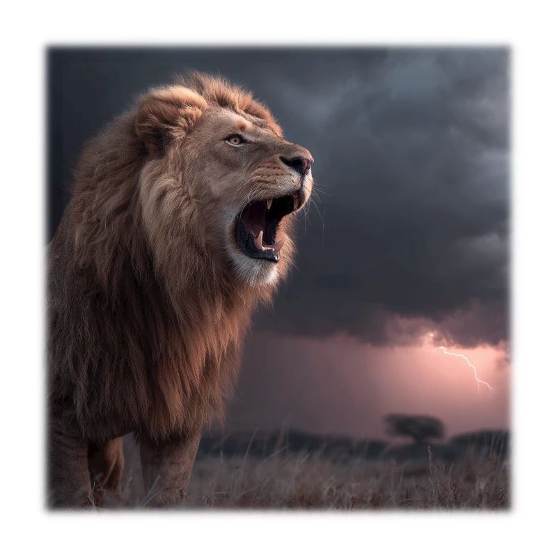 Lion in the Storm – Dramatic Roaring King