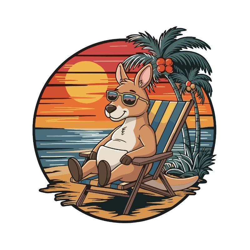 Funny Kangaroo on Beach Summer Vacation Sunset