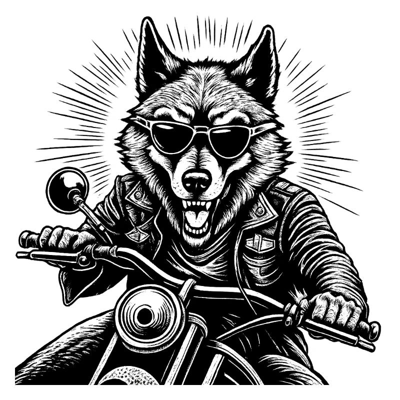 Wolf auf Motorrad Lederjacke Grafik